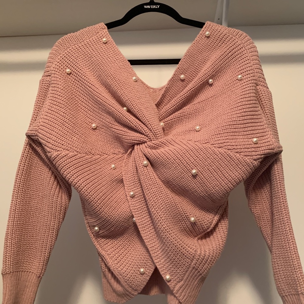 Pink beaded wrap sweater